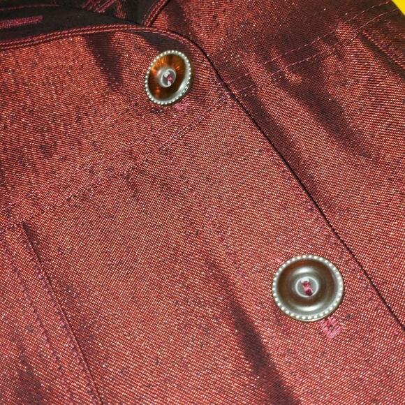 NWOT Women's Deep Red Metallic Button Down Vest - Picture 6 of 7